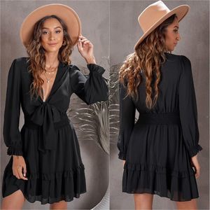 Whispering Meadows Flounce Sleeve Dress - Black